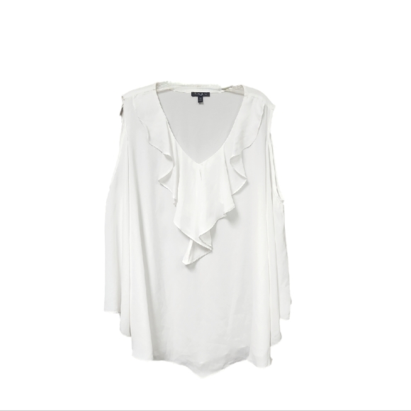 Cold Shoulder White Top With Ruffled V Shape Neckline Size 3X - Picture 1 of 6